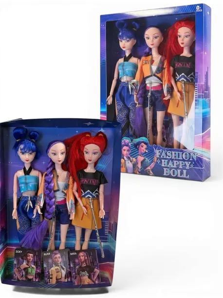 KPop Demon Hunters Figurka Zestaw Lalka Rumi Mira Zoey 3szt 30cm Muzyką