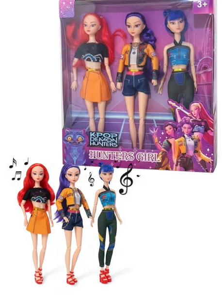 LALKI K-POP DEMON HUNTERS 30 CM 3 LALKI Z MUZYKĄ RUMI ZOEY MIRA