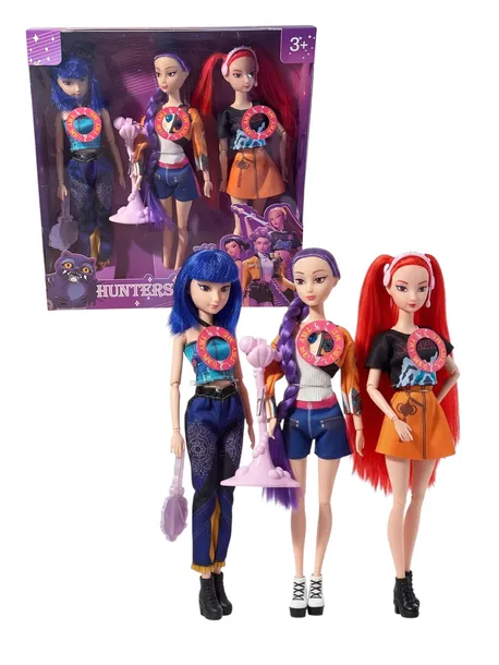 LALKI K-POP DEMON HUNTERS 30 CM 3 LALKI Z MUZYKĄ akcesoria RUMI ZOEY MIRA