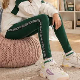 legginsy-getry-dziewczece-bawelniane-dlugie-z-lampasem-napisami-zielone-140