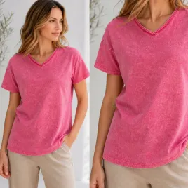 t-shirt-koszulka-bluzka-damska-bawelniana-dekolt-v-efekt-sprania-rozowy-xl