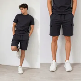 szorty-spodenki-meskie-z-kieszeniami-cargo-krotkie-tloczony-wzor-czarne-3xl