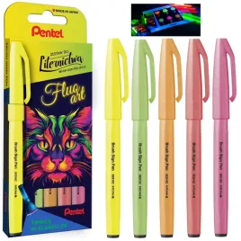 pisaki-pedzelkowe-swiecace-zestaw-pentel-brush-pen-sign-5-kol-fluo-art-uv
