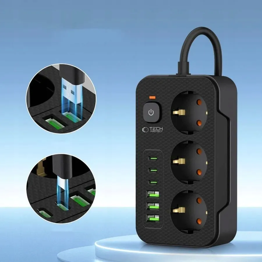 tech-protect-przedluzacz-power-socket-pc3x6-3xusb-3xusb-c-200m-black