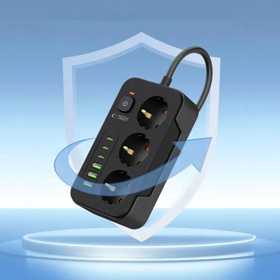 tech-protect-przedluzacz-power-socket-pc3x6-3xusb-3xusb-c-200m-black