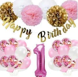balony-zestaw-dekoracji-na-roczek-1-urodziny-rose