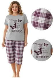szara-pizama-damska-bawelniana-butterfly-spodnie-3-4-4xl