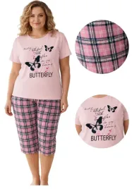 pizama-damska-bawelniana-3-4-butterfly-rozowa-wygodna-xl