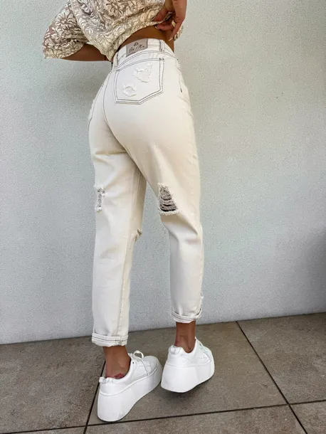 SPODNIE JEANSY BY ME MOM FIT PREMIUM BEŻOWE
