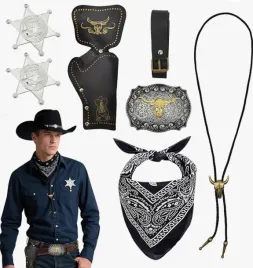 zestaw-kowbojski-western-bandana-kabura-pasek-bolo-odznaka-szeryfa