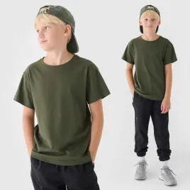 koszulka-chlopieca-4f-t-shirt-z-logo-basic-oversize-bawelna-khaki-146