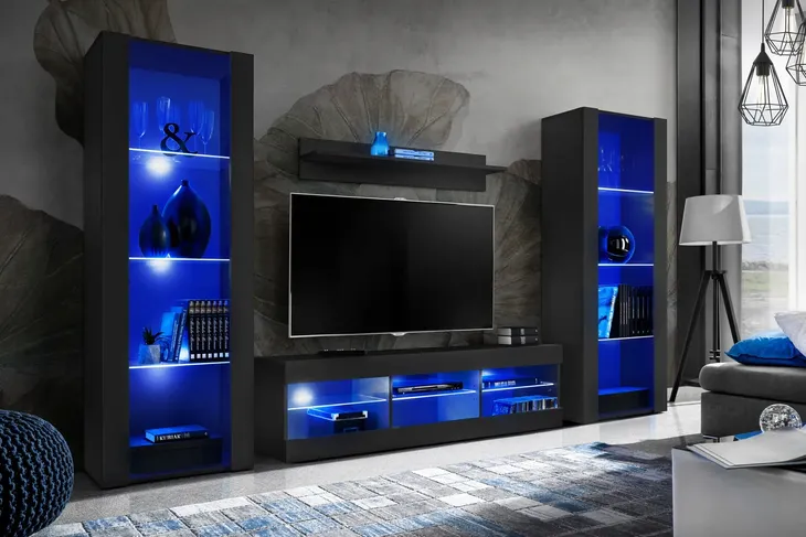 Meblościanka Tivoli Grande | Czarna | 250 x 159 x 35 | Niebieski LED