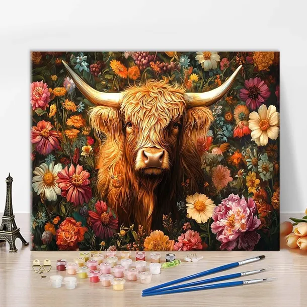 ZESTAW DO MALOWANIA PO NUMERACH BEZ RAMY KROWA SZKOCKA 40X50cm