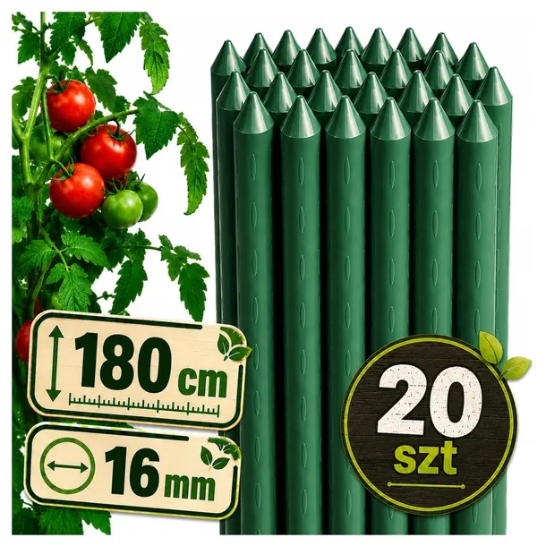 20x TYCZKI DO POMIDORÓW ROŚLIN 16mm 180cm PALIK PODPORA STALOWA DO OGÓRKÓW