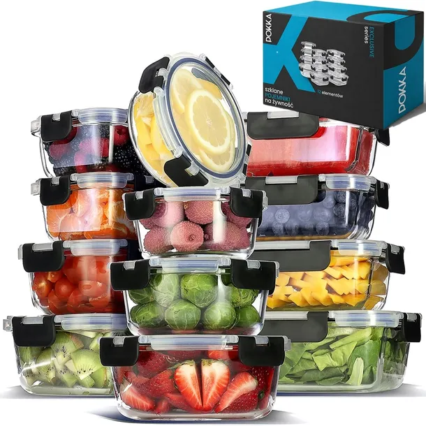 SZKLANE POJEMNIKI NA ŻYWNOŚĆ POJEMNIK LUNCHBOX DO MIKROFALI LODÓWKI 12SZT