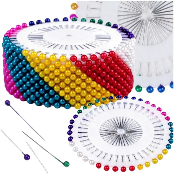 Szpilki krawieckie z perłową główką kolorowe rozetka na krążku 480 szt 38mm