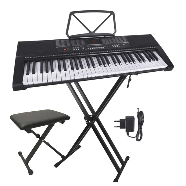 KEYBOARD DLA DZIECI DO NAUKI GRY MIKROFON STOJAK STATYW POD PIANINO + ŁAWA