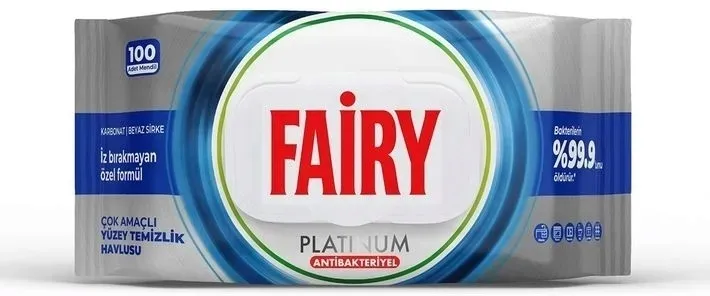 Duże Nawilżane Chusteczki uniwersalne Fairy Platinum Antybakteryjne 100 szt