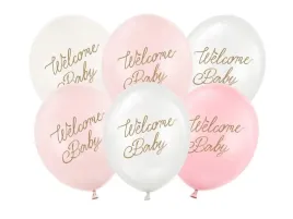 balony-partydeco-welcome-baby-rozowy-mix-pastelowy-30-cm-6-sztuk