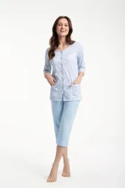 pizama-damska-668-blekitna-rozmiar-3xl-rekaw-spodnie-3-4-rozpinana