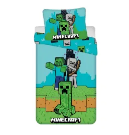 posciel-bawelniana-140x200-minecraft-mobs-here-niebieska-zielona