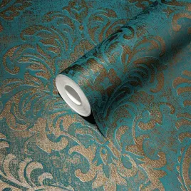 tapeta-turkusowa-zlota-wypukle-ornamenty-tapety-zmywalne-na-flizelinie