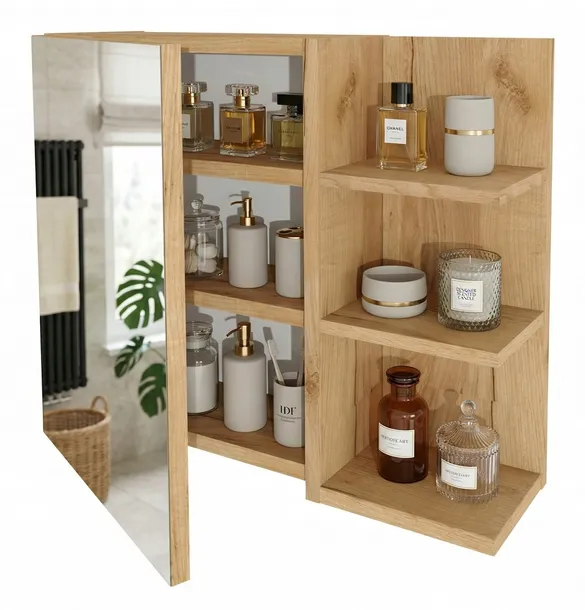 Szafka łazienkowa wisząca z lustrem Dąb Craft PRAWA 59x50x16 6 półek