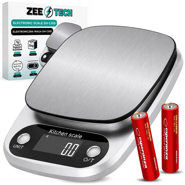 Waga kuchenna elektroniczna precyzyjna 1 g | 5 kg tara jubilerska + Baterie