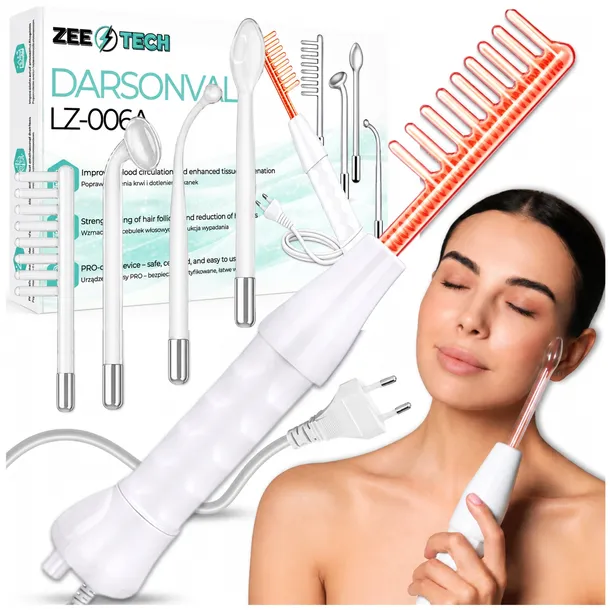Darsonval Derma Wand 4 peloty elektrody pielęgnacja twarzy skóry włosów 10W