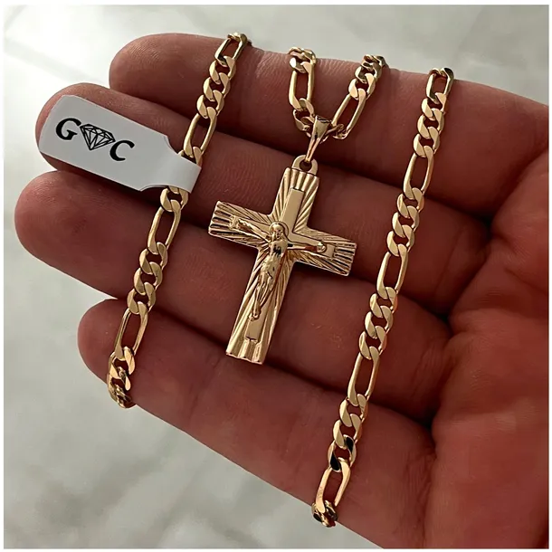 ZŁOTY ŁAŃCUSZEK MĘSKI Z KRZYŻYKIEM FIGARO ZE STALI CHIRURGICZNEJ 70 CM 18K