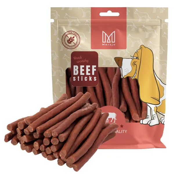 Kabanosy wołowe dla psa Mersjo bezzbożowe przysmaki naturalny gryzak 500g