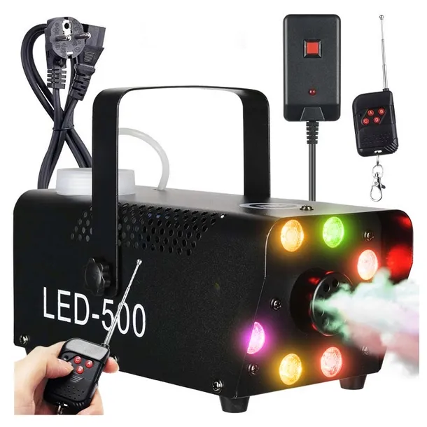 WYTWORNICA DYMU MGŁY ZADYMIARKA 8 DIOD LED RGB MOCNA WYDAJNA 500W + PILOT