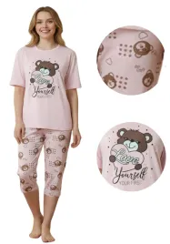 pizama-damska-love-yourself-bawelniana-rozowa-3-4-l