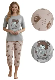 pizama-damska-3-4-bawelniana-nadruk-love-yourself-szara-xxl