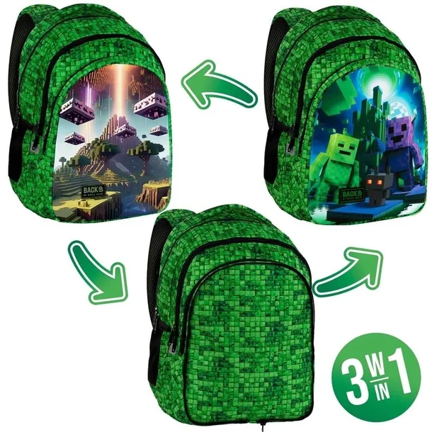 PLECAK SZKOLNY 3 KOMORY BACKUP 8 MODEL D 64 MINECRAFT 3W1 WYMIENNE FRONTY