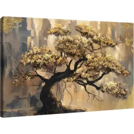 obraz-na-plotnie-zlote-liscie-dekoracja-scienna-abstrakcja-90x60-cm