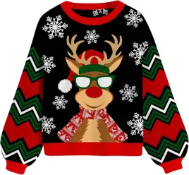 sweter-damski-czerwono-czarny-swiateczny-dzianinowy-wzor-renifer-platki-m