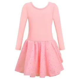 body-baletowe-ze-spodnica-tutu-stroj-baletnicy-dlugi-rekaw-rozowy-140-cm