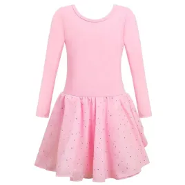 body-baletowe-ze-spodnica-tutu-stroj-baletnicy-dlugi-rekaw-rozowy-140-cm