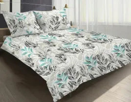 posciel-satynowa-160x200-premium-vigo-flower-liscie-bezowa-mietowa