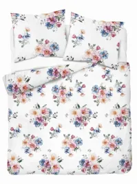 posciel-flanelowa-220x200-biala-w-turkusowo-fioletowe-bukiety-kwiatow