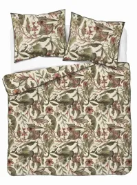 posciel-160x200-kremowa-zielona-ciemna-ceglasta-lame-percale