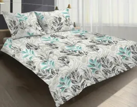 posciel-satynowa-160x200-premium-vigo-flower-liscie-bezowa-mietowa