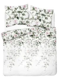posciel-satynowa-220x200-biala-w-kwiaty-na-galazkach-rozowo-zielone