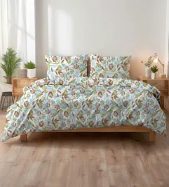 posciel-z-kory-200x220-biala-w-liscie-zielone-niebieskie-i-brazowe
