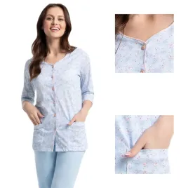 pizama-damska-668-blekitna-rozmiar-3xl-rekaw-spodnie-3-4-rozpinana