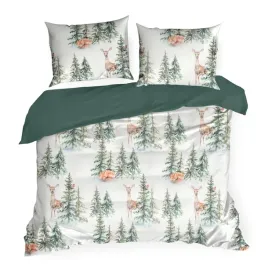 posciel-swiateczna-220x200-deer-biala-zielona-zwierzeta-choinki