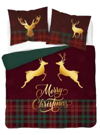 posciel-bawelniana-swiateczna-220x200-w-krate-z-reniferami-merry-christmas