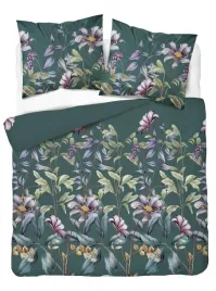 posciel-satynowa-220x200-ciemnozielona-w-kwiaty-i-liscie-botanica-satin