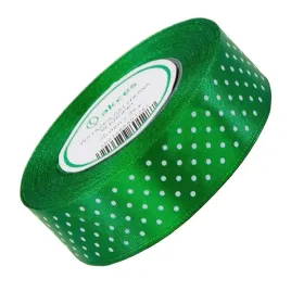 wstazka-satynowa-w-biale-kropki-25-mm-23-m-zielona-tasiemka